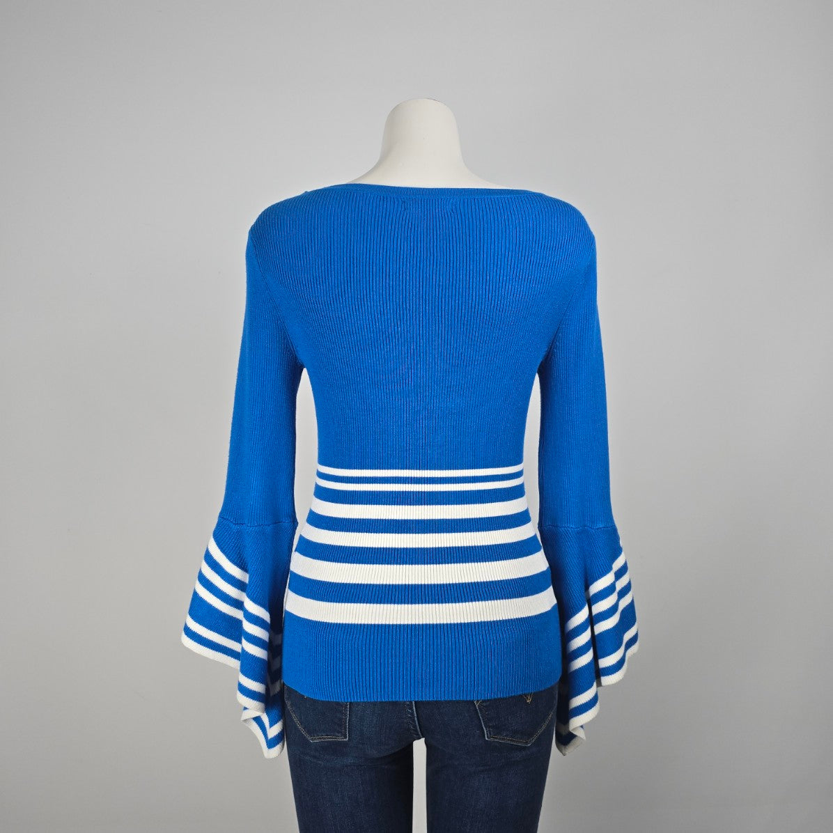 7th Avenue Design Studio Blue Knit Flare Sleeve Sweater Size S