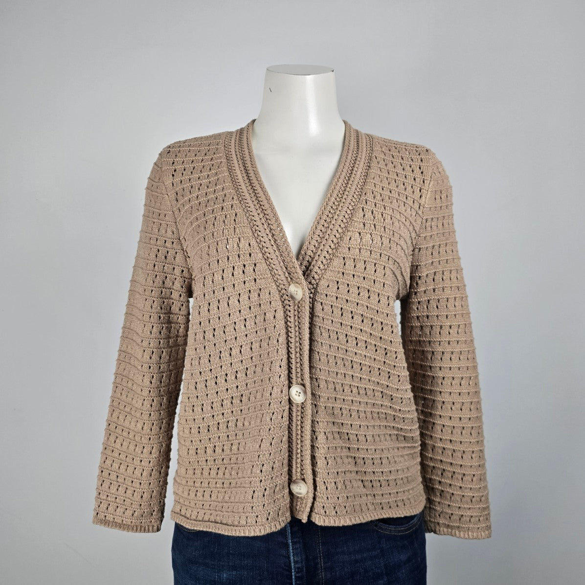 Loft Brown Knit Button Up Cardigan Size L