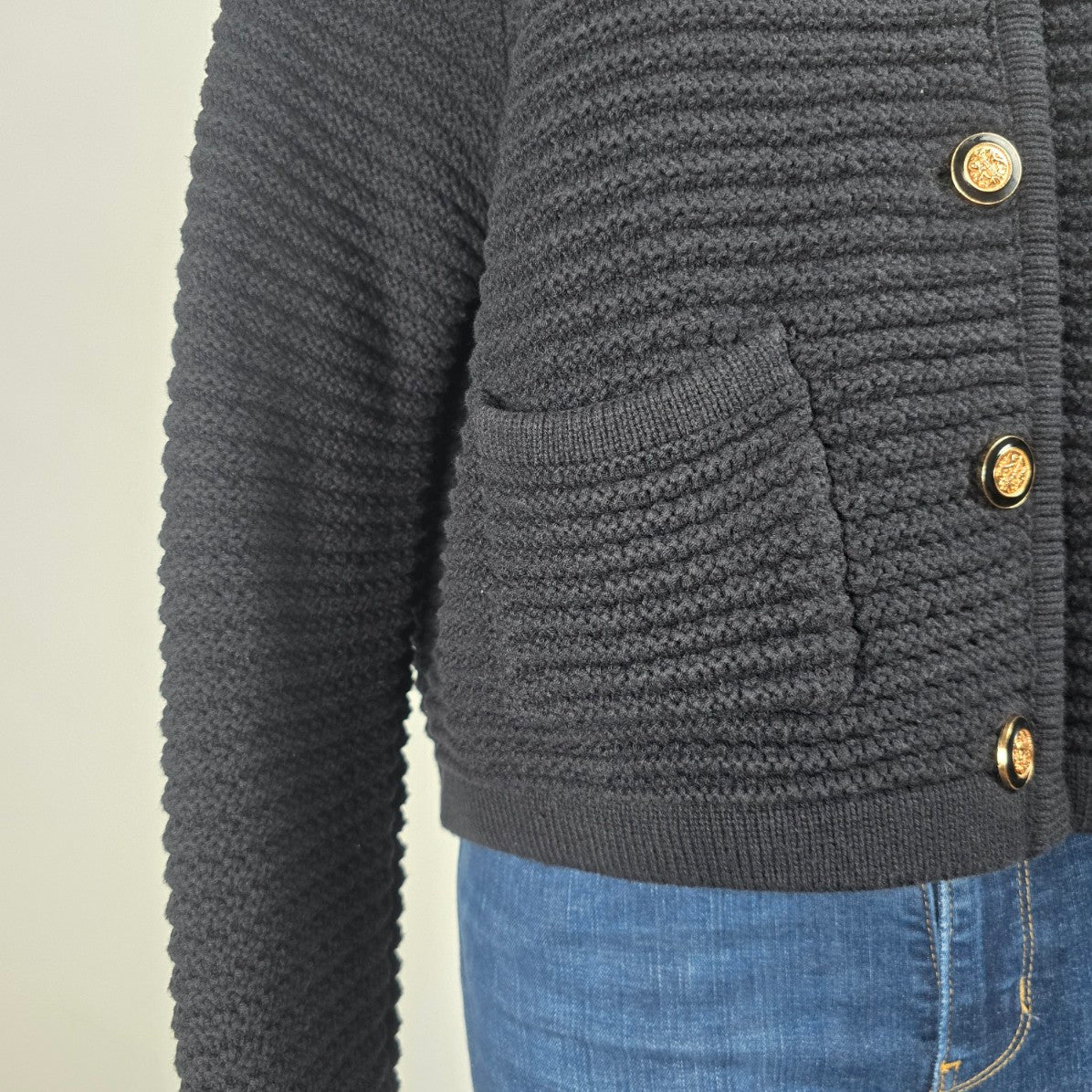 Gemma + Jane Black Cotton Knit Button Up Cardigan Size XL