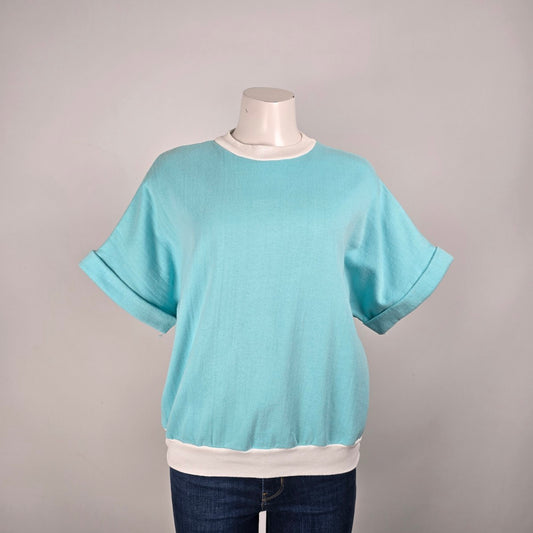 Vintage Royal Knit Wear Cotton Blue Short Sleeve Sweatshirt Size L