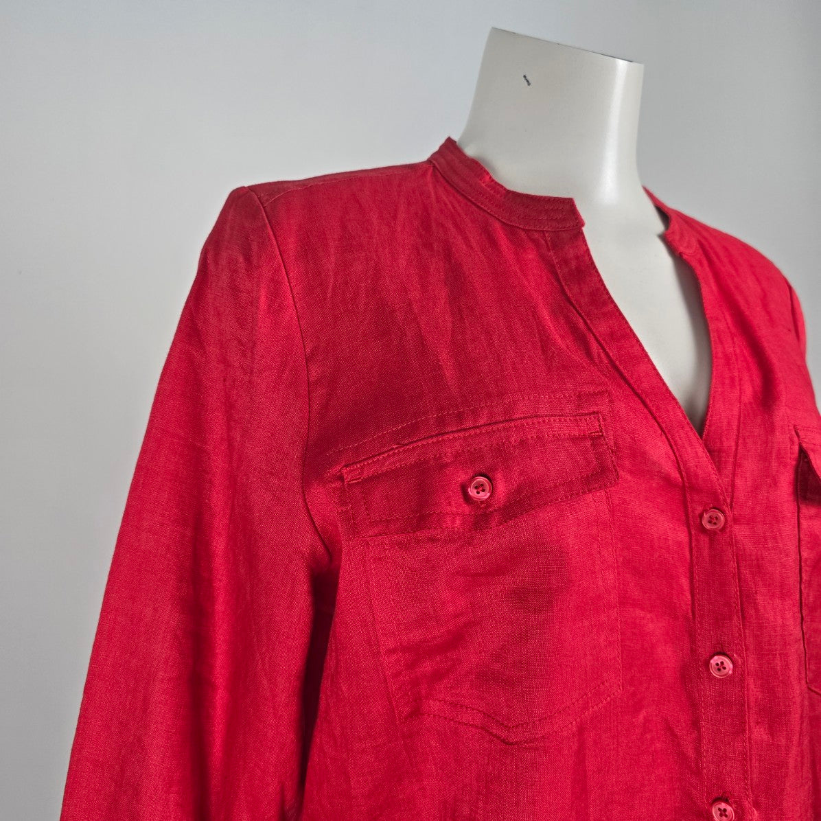 Lady Hathaway Red Linen Button Up Blouse Top Size L