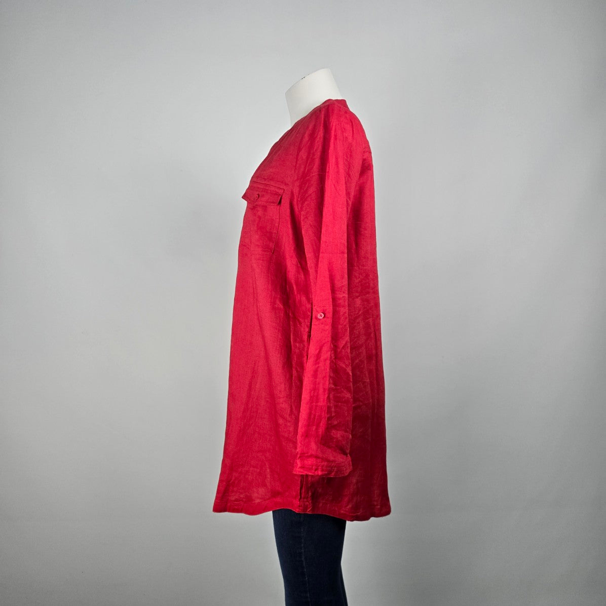 Lady Hathaway Red Linen Button Up Blouse Top Size L