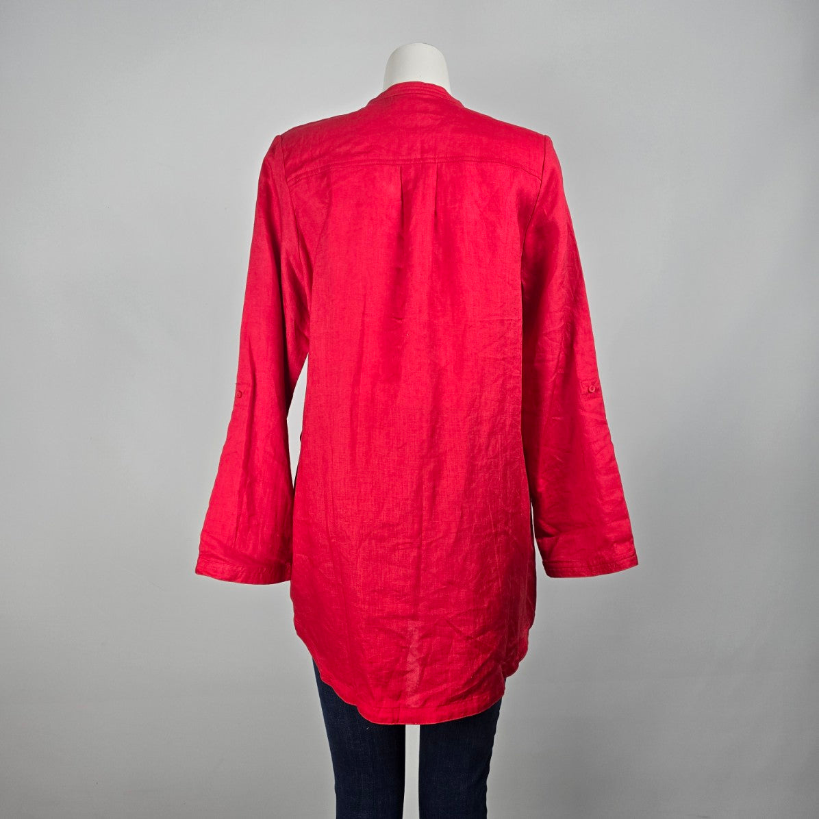 Lady Hathaway Red Linen Button Up Blouse Top Size L