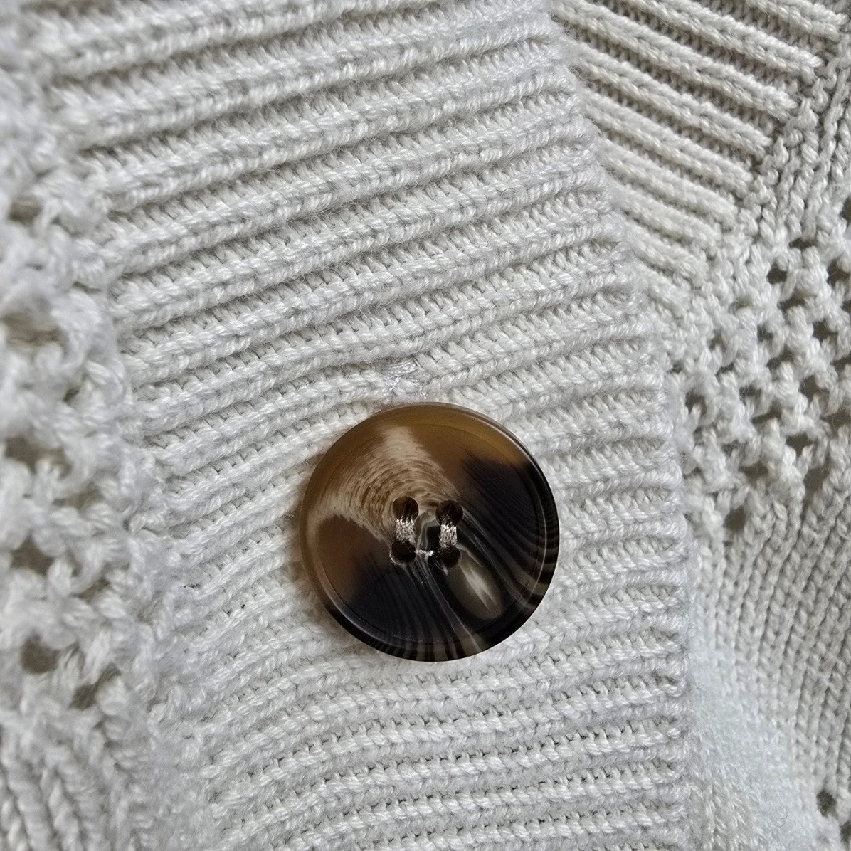 Marled Reunited Clothing Cream Knit Cotton Button Up Cardigan Size L