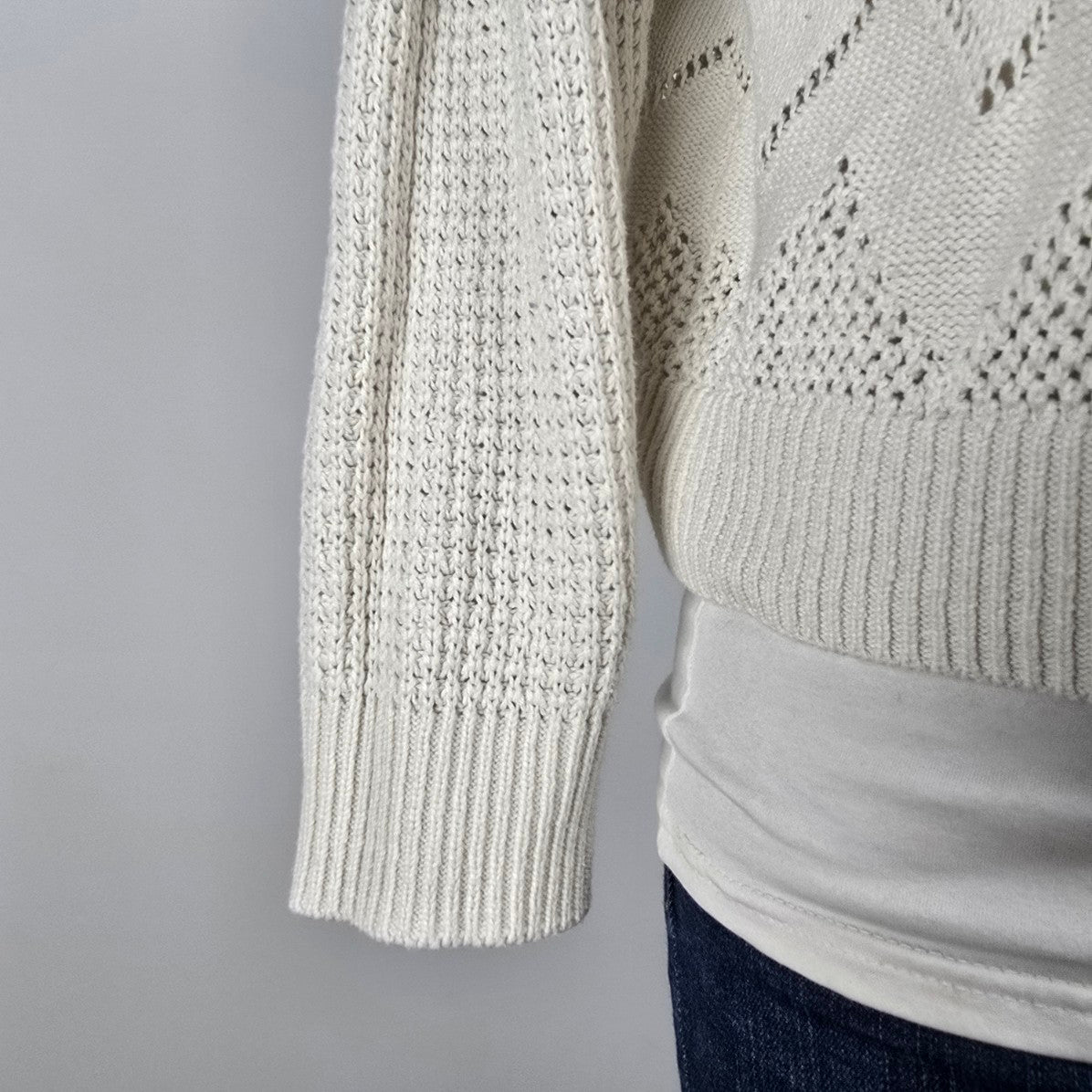 Marled Reunited Clothing Cream Knit Cotton Button Up Cardigan Size L