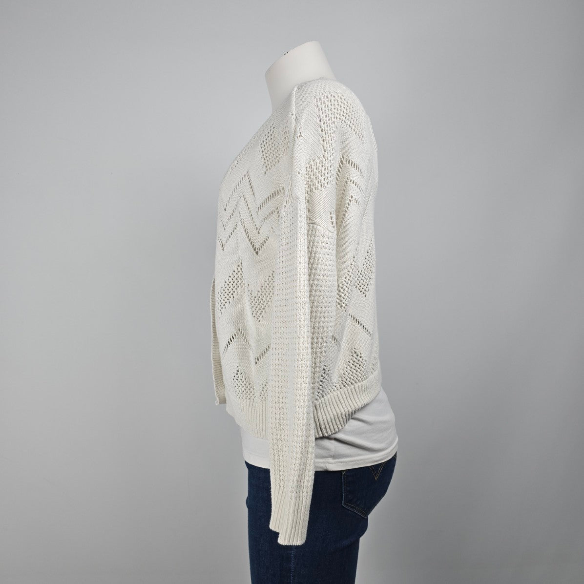Marled Reunited Clothing Cream Knit Cotton Button Up Cardigan Size L