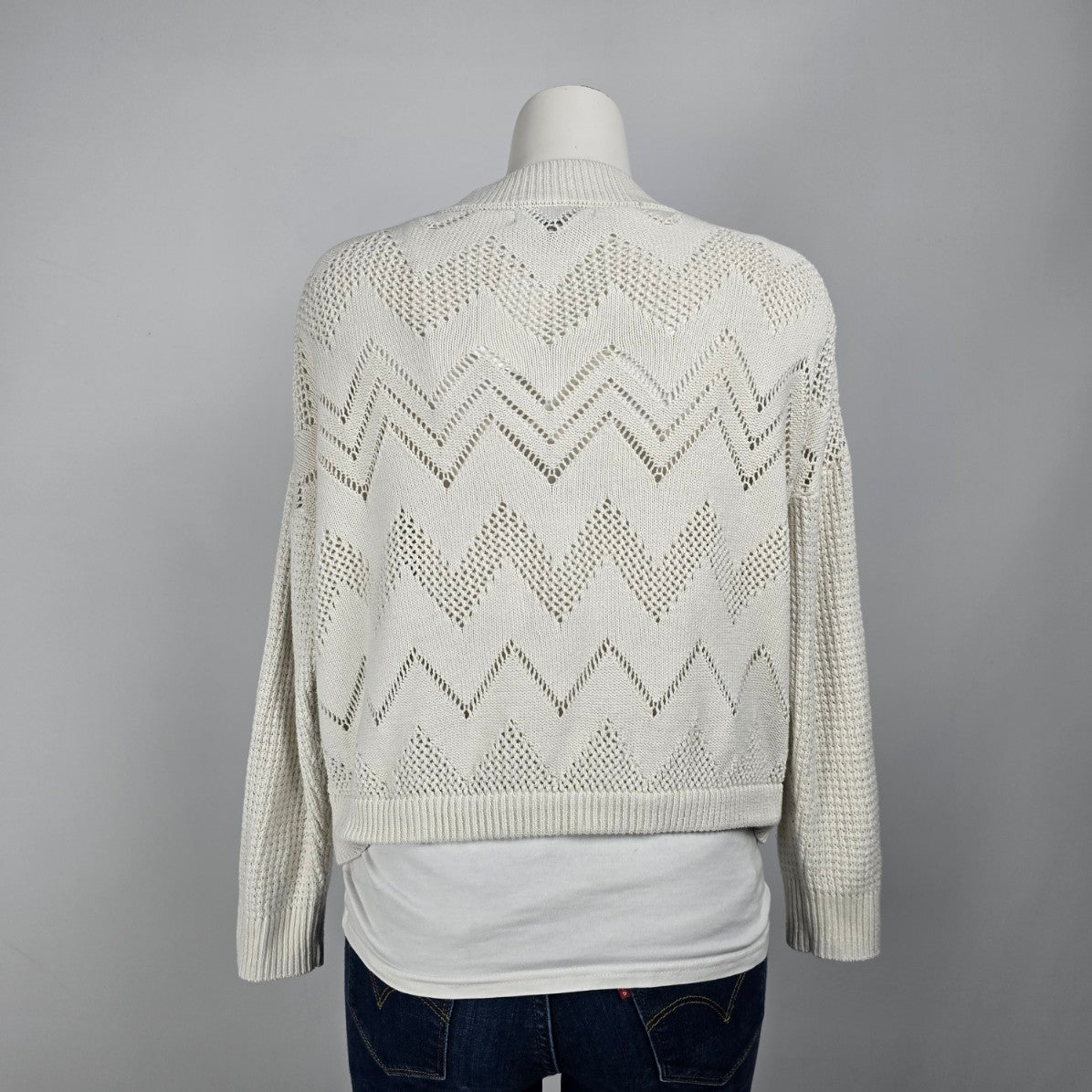 Marled Reunited Clothing Cream Knit Cotton Button Up Cardigan Size L