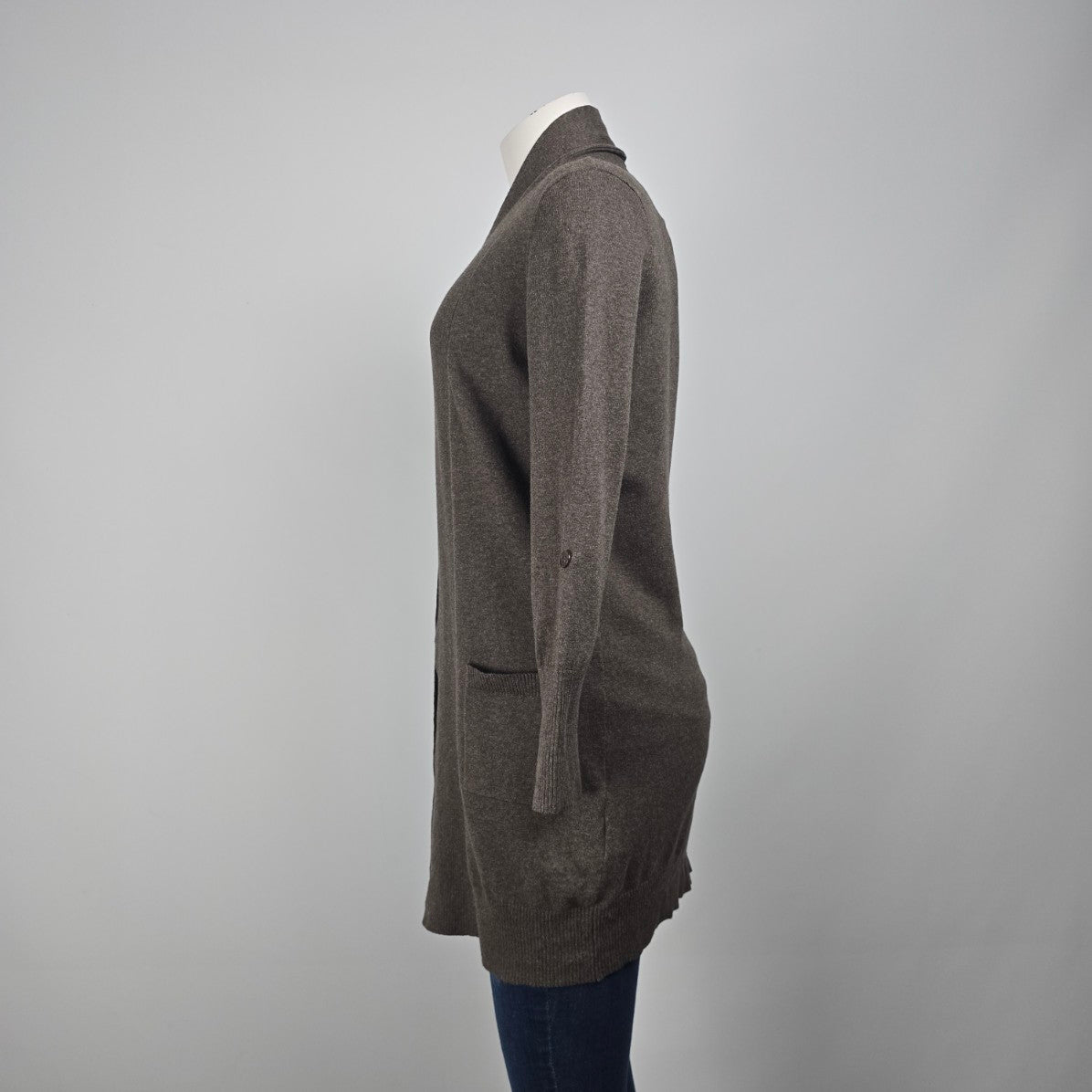 Kersh Brown Cotton Long Line Cardigan Size S
