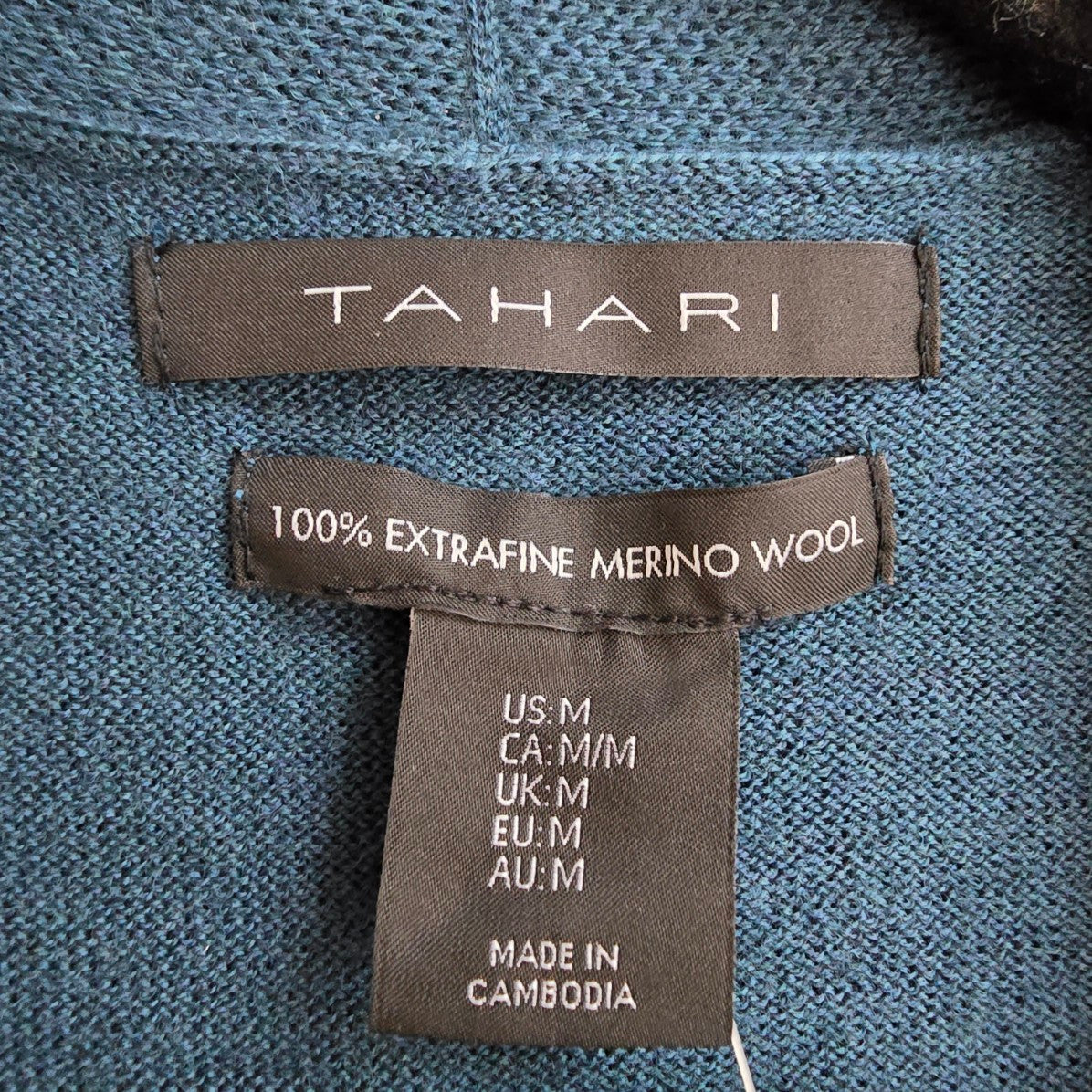 Tahari Teal Merino Wool Knit Long Line Cardigan Size S