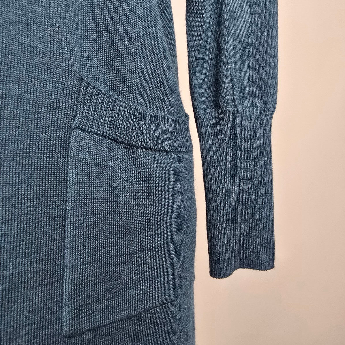 Tahari Teal Merino Wool Knit Long Line Cardigan Size S