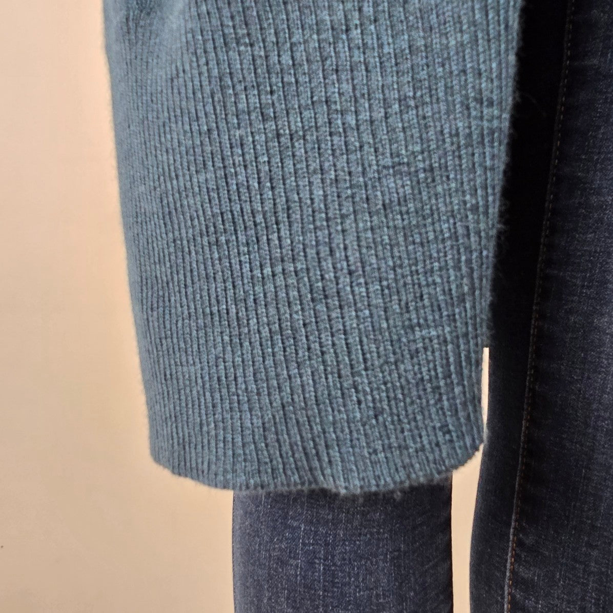 Tahari Teal Merino Wool Knit Long Line Cardigan Size S