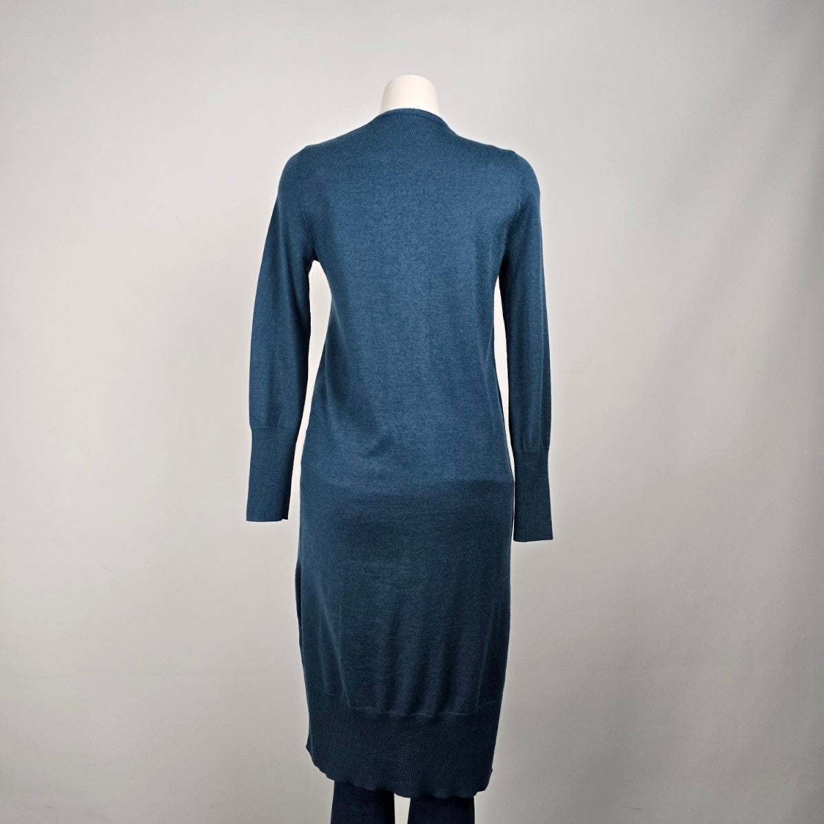 Tahari Teal Merino Wool Knit Long Line Cardigan Size S