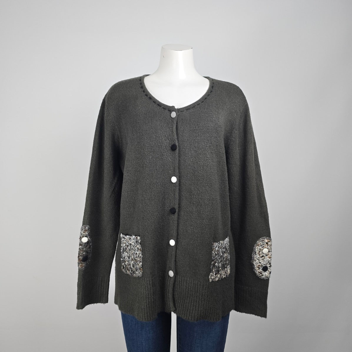 Variations Grey Knit Button Up Cardigan Size XL