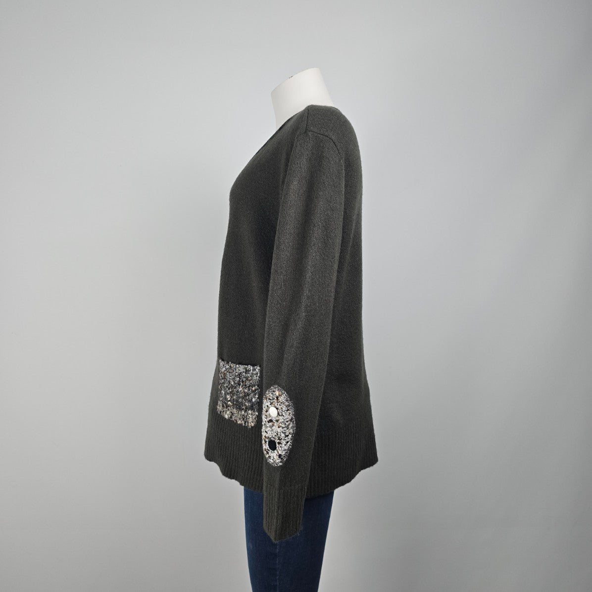 Variations Grey Knit Button Up Cardigan Size XL