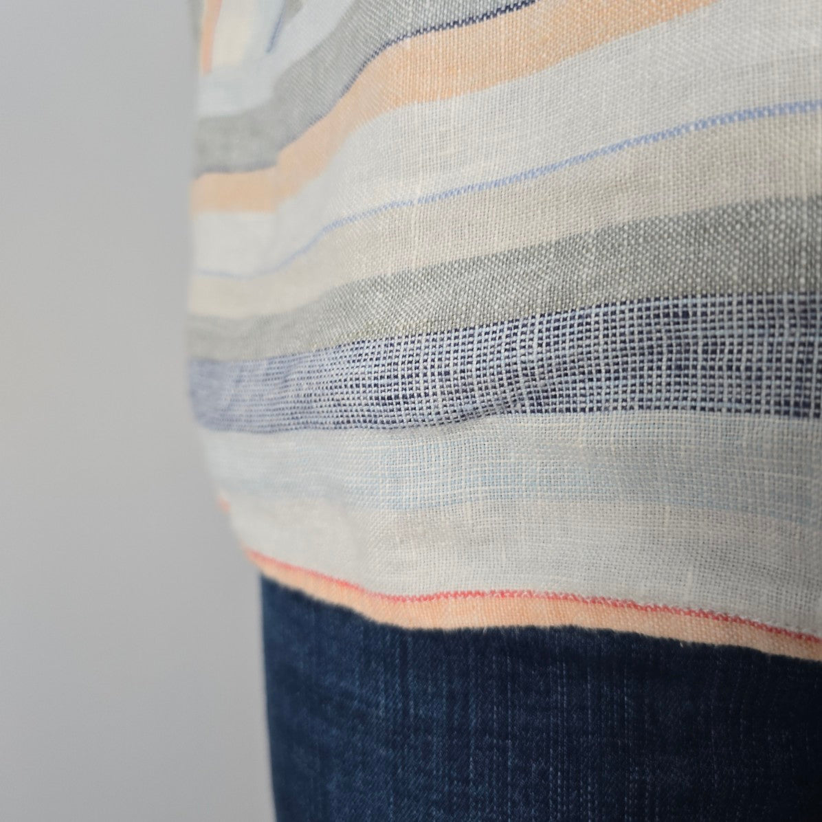White & Blue Stripped Linen Short Sleeve Blouse Top Size M/L
