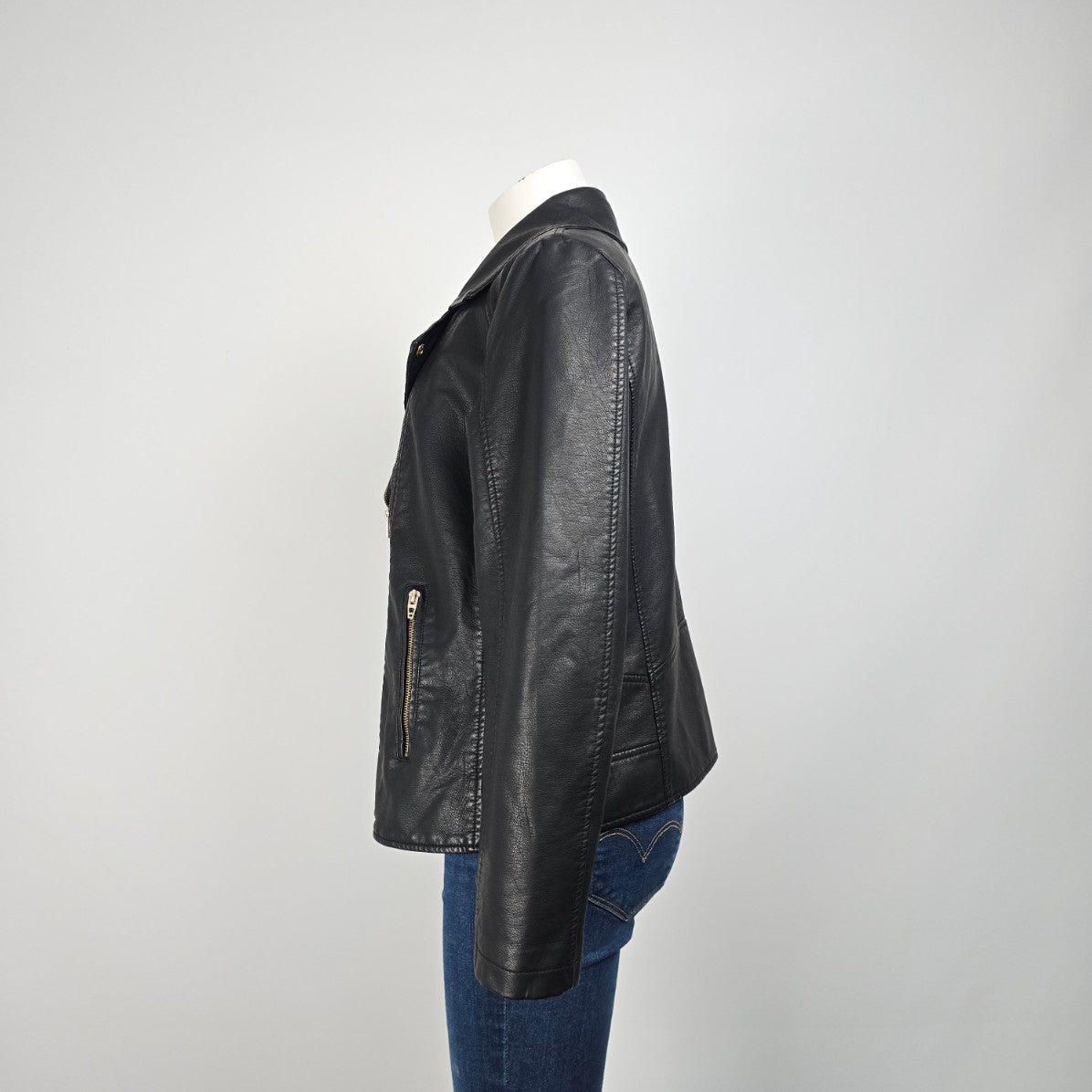 Cleo Black Vegan Leather Moto Jacket Size L