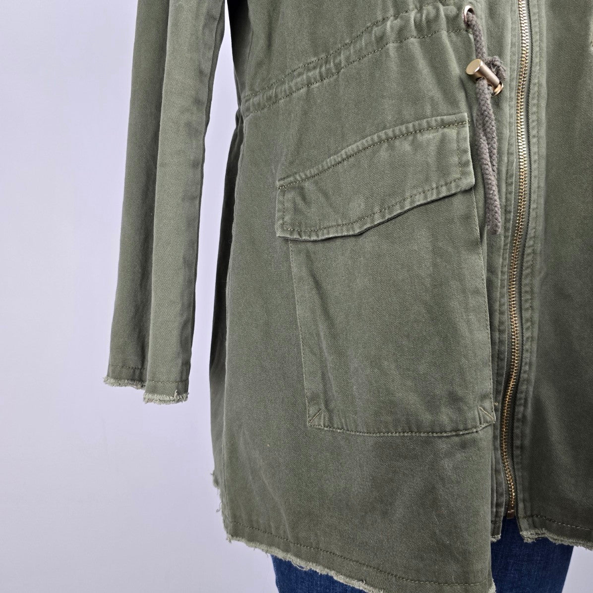 Just Fab Green Cotton Zip Up Light Jacket Size L