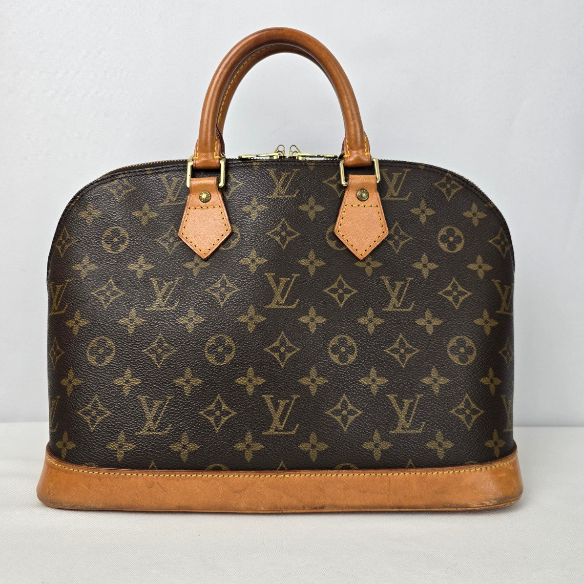 Louis Vuitton Alma Vachetta Leather Monogram Top Handle Satchel Purse