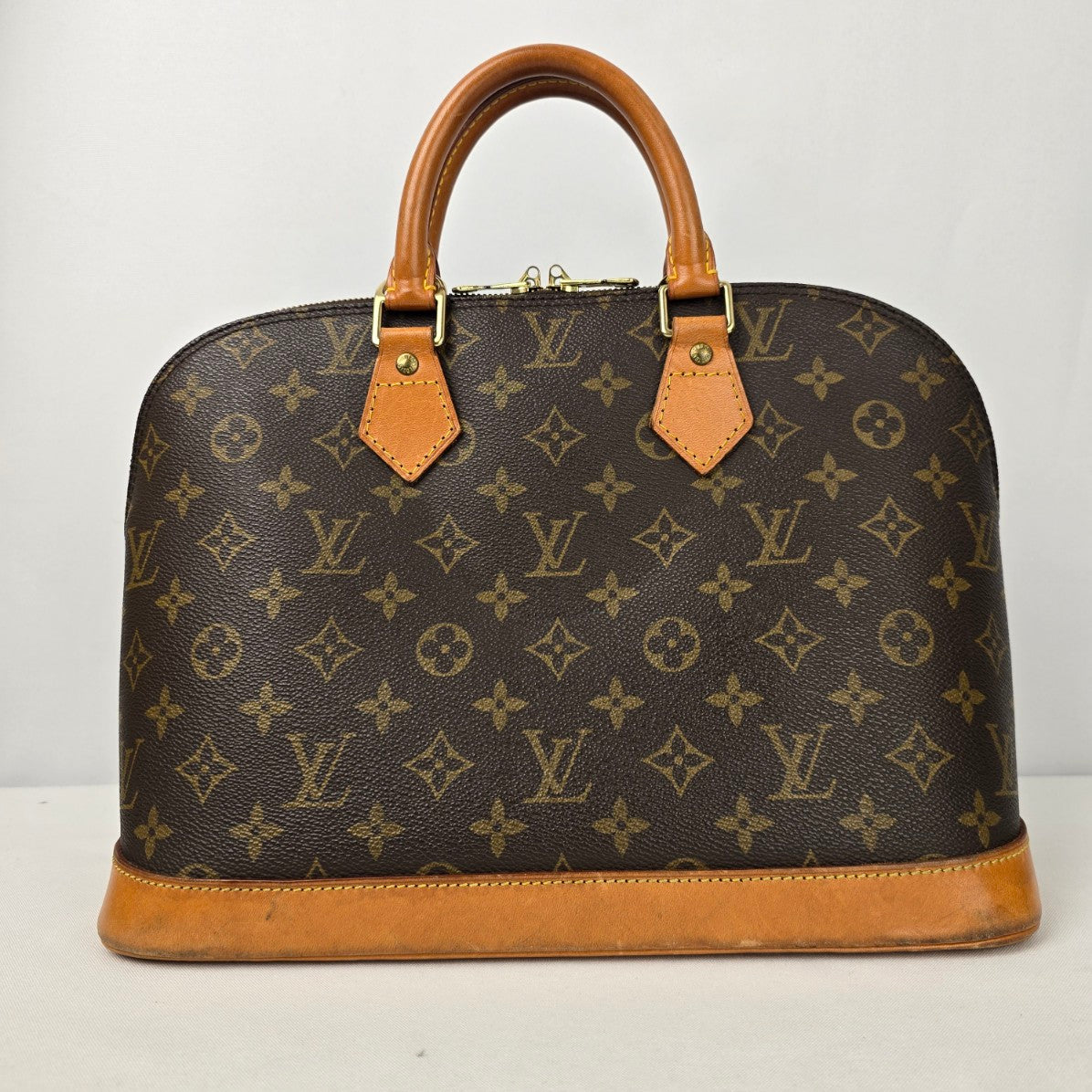 Louis Vuitton Alma Vachetta Leather Monogram Top Handle Satchel Purse