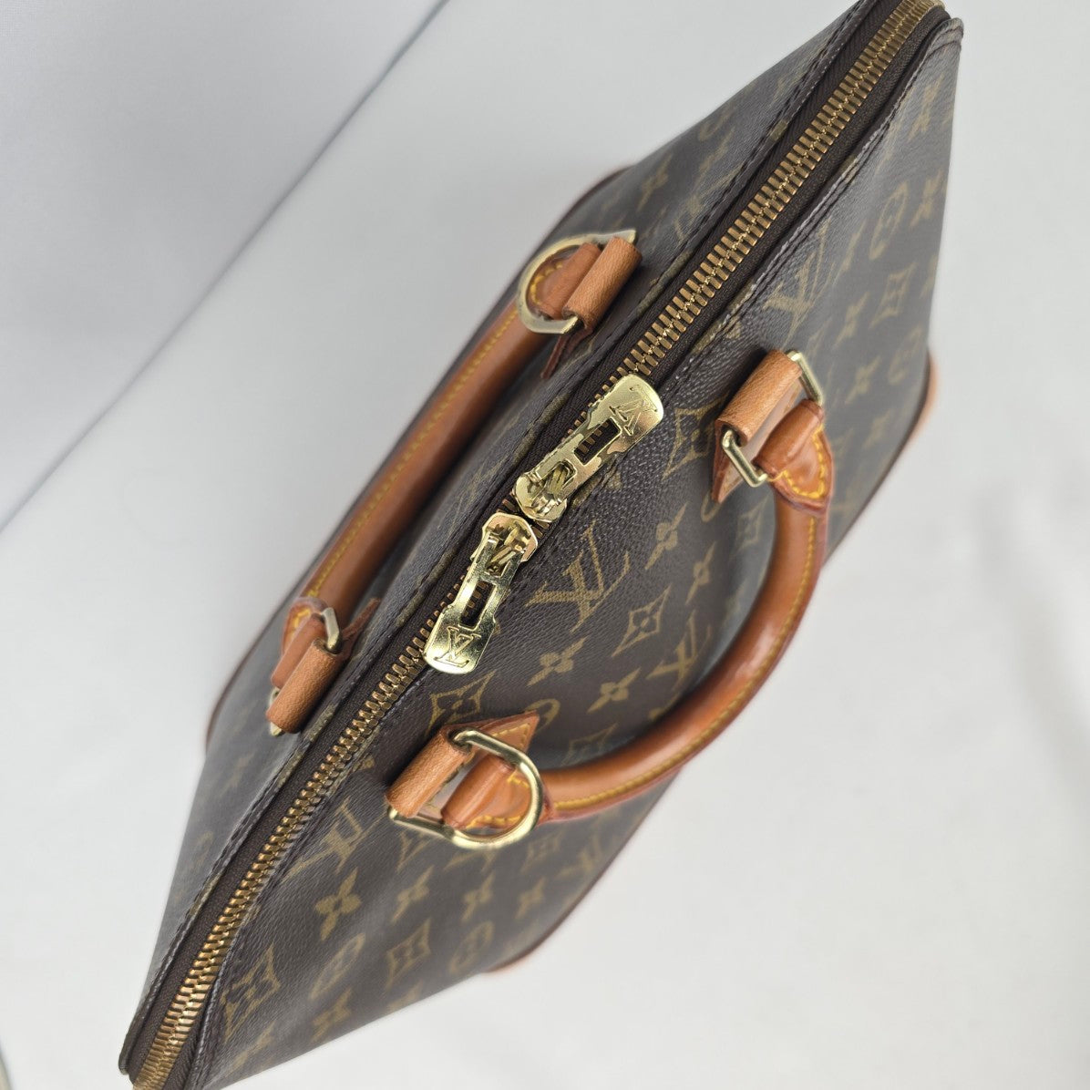 Louis Vuitton Alma Vachetta Leather Monogram Top Handle Satchel Purse
