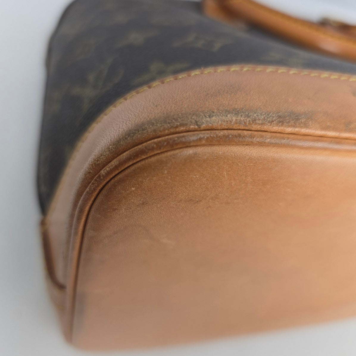 Louis Vuitton Alma Vachetta Leather Monogram Top Handle Satchel Purse