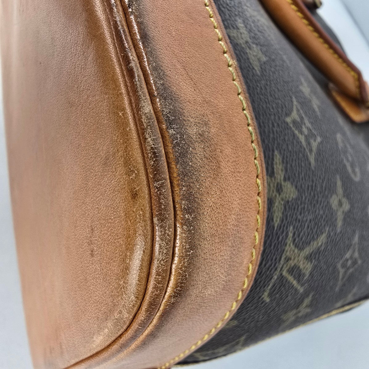 Louis Vuitton Alma Vachetta Leather Monogram Top Handle Satchel Purse