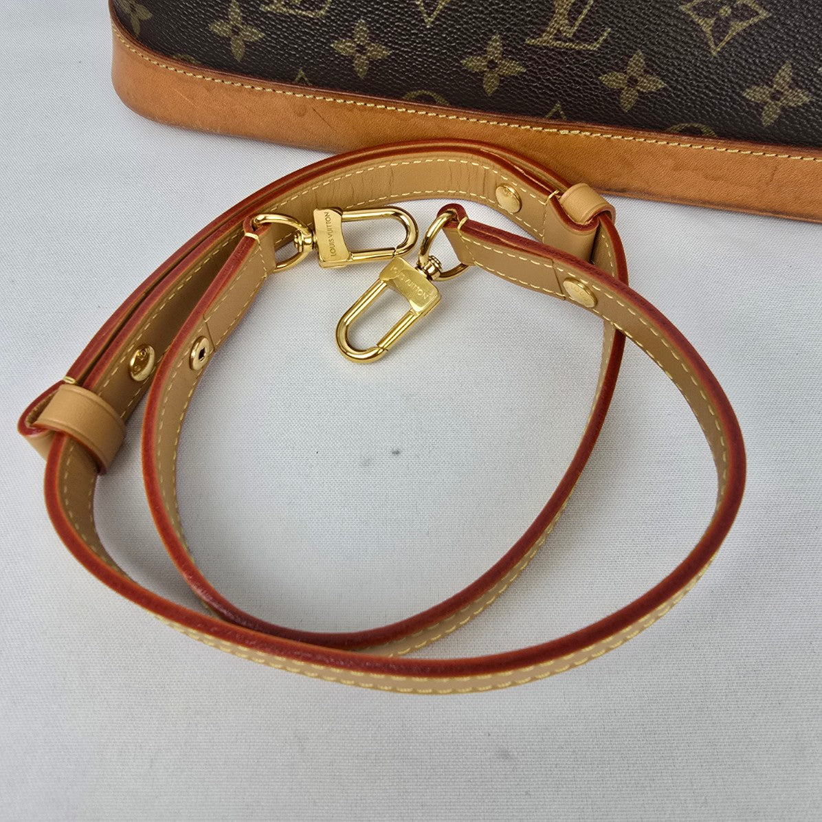 Louis Vuitton Alma Vachetta Leather Monogram Top Handle Satchel Purse