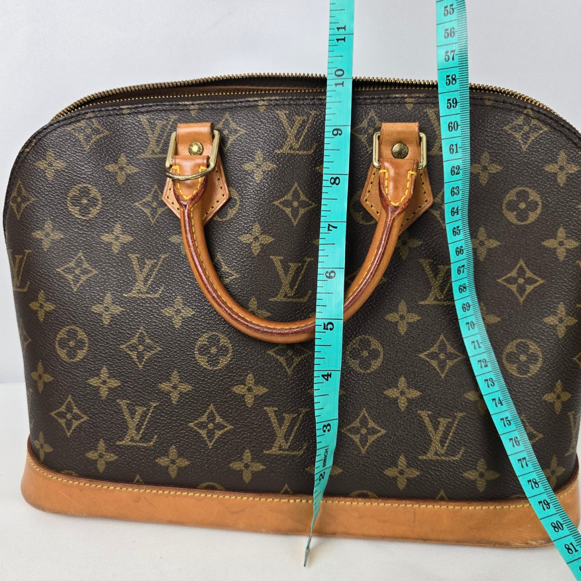 Louis Vuitton Alma Vachetta Leather Monogram Top Handle Satchel Purse