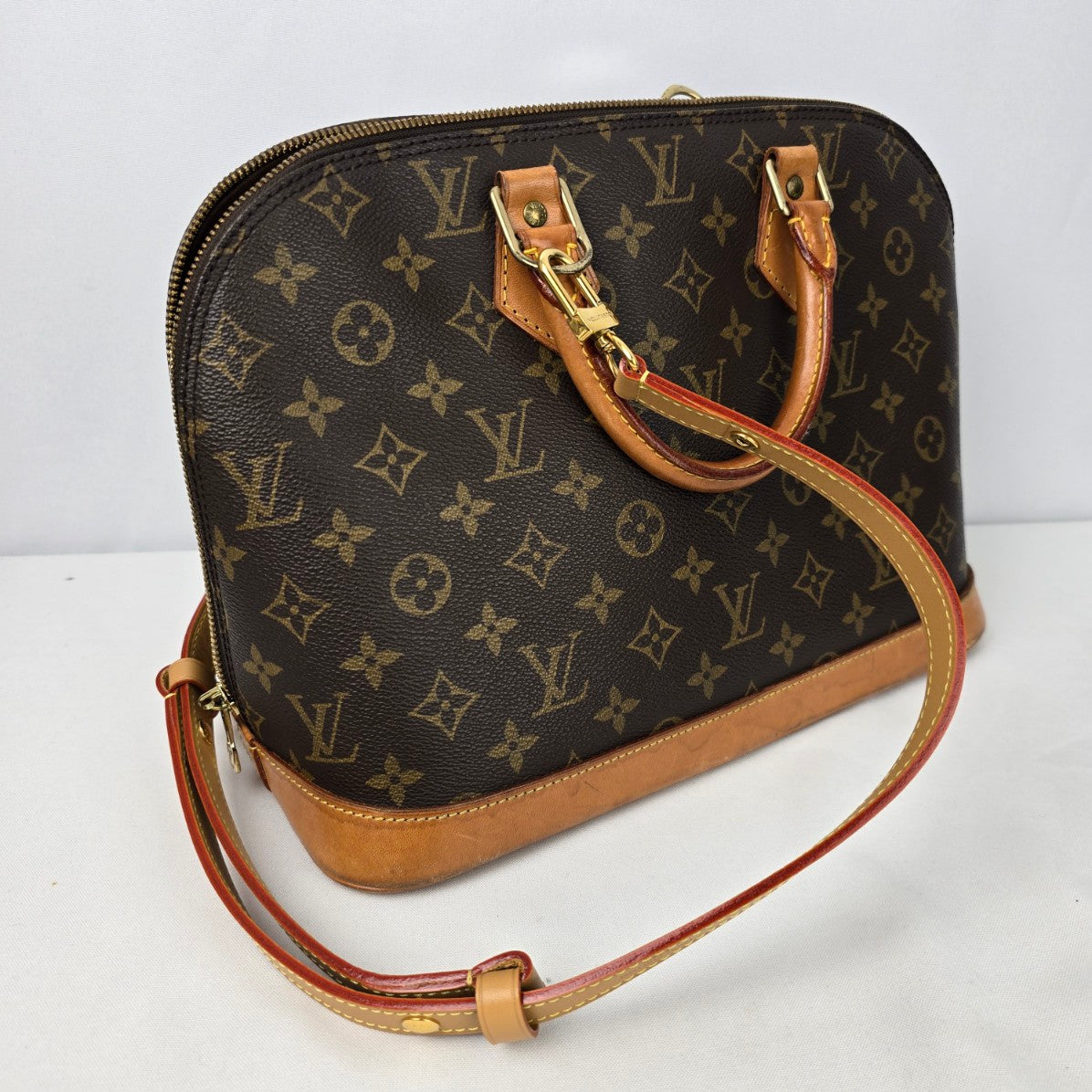 Louis Vuitton Alma Vachetta Leather Monogram Top Handle Satchel Purse