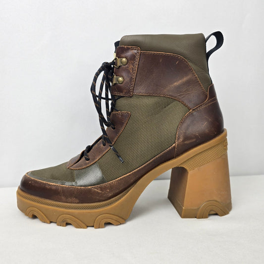 Sorel Brown Leather Brex Chunky Heel Lace Up Ankle Boots Size 11