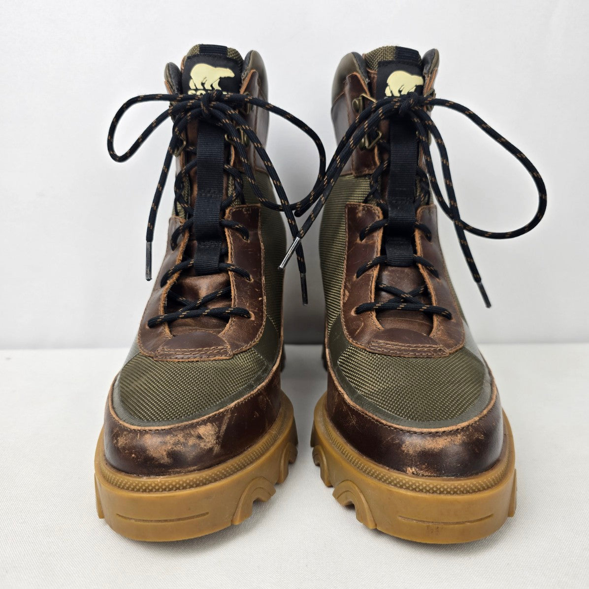 Sorel Brown Leather Brex Chunky Heel Lace Up Ankle Boots Size 11