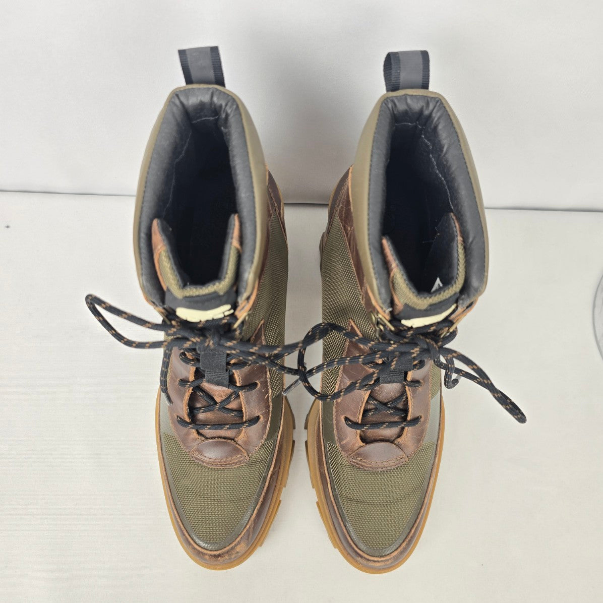 Sorel Brown Leather Brex Chunky Heel Lace Up Ankle Boots Size 11