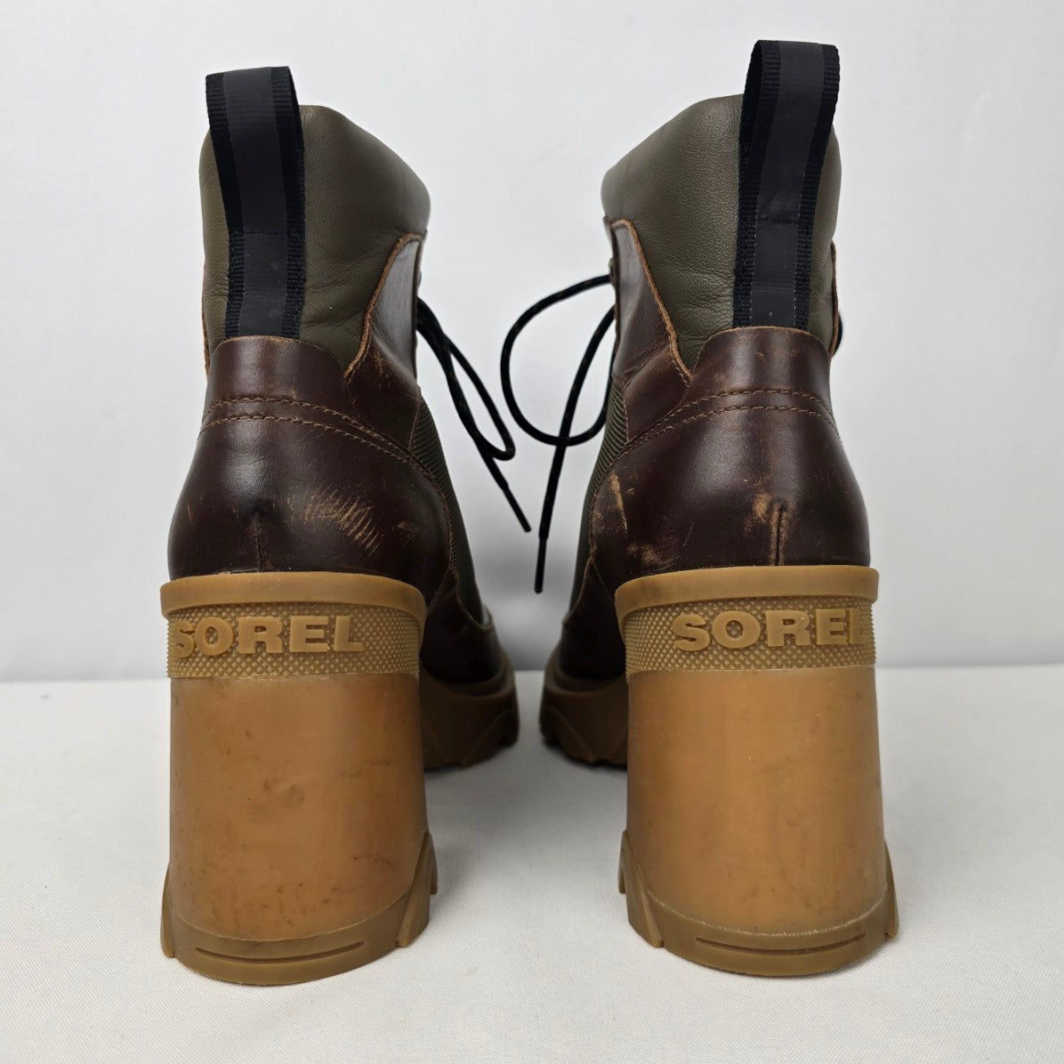 Sorel Brown Leather Brex Chunky Heel Lace Up Ankle Boots Size 11