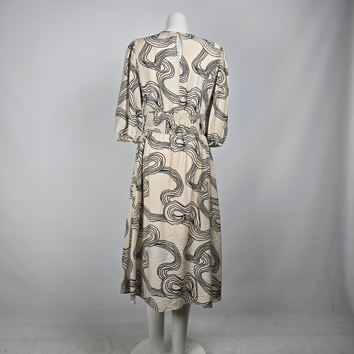 Vero Moda Black & Cream Swirl Print Midi Dress Size L