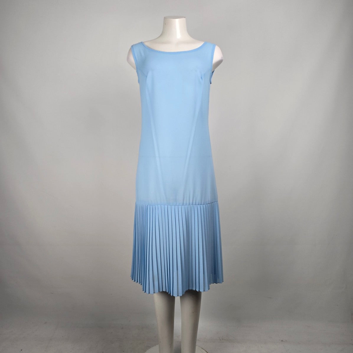 Vintage Blue Sheer Overlay Scalloped Midi Dress Size M