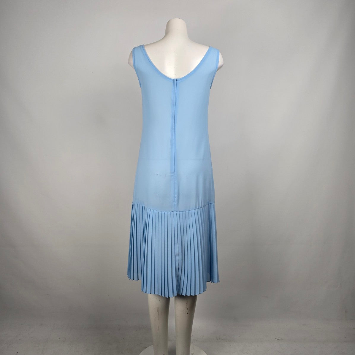 Vintage Blue Sheer Overlay Scalloped Midi Dress Size M