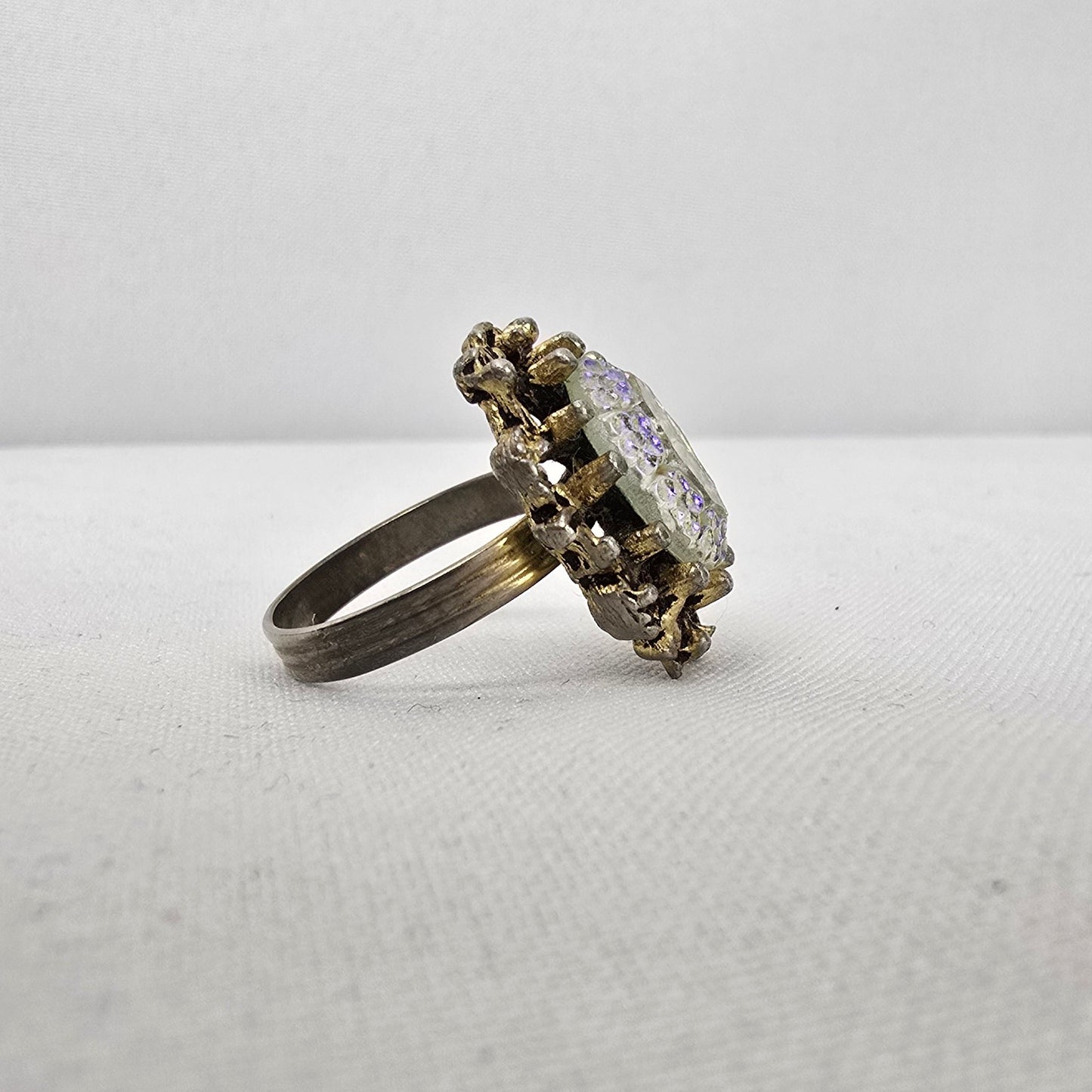 Vintage Gold Tone Aurora Borealis Statement Adjustable Ring