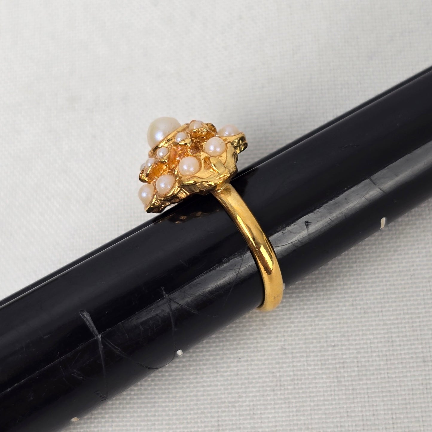 Vintage Gold Tone Faux Pearl Ring Size 7.5