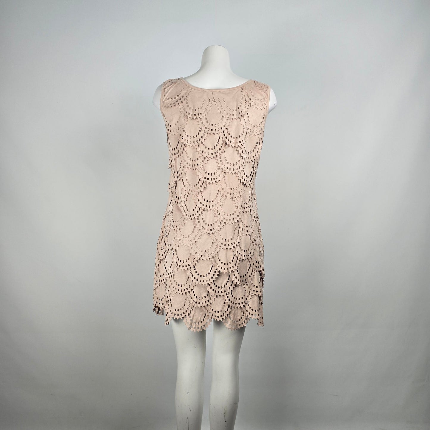 Tata Jolie Cream Faux Suede Laser Cut Scalloped Mini Dress Size L