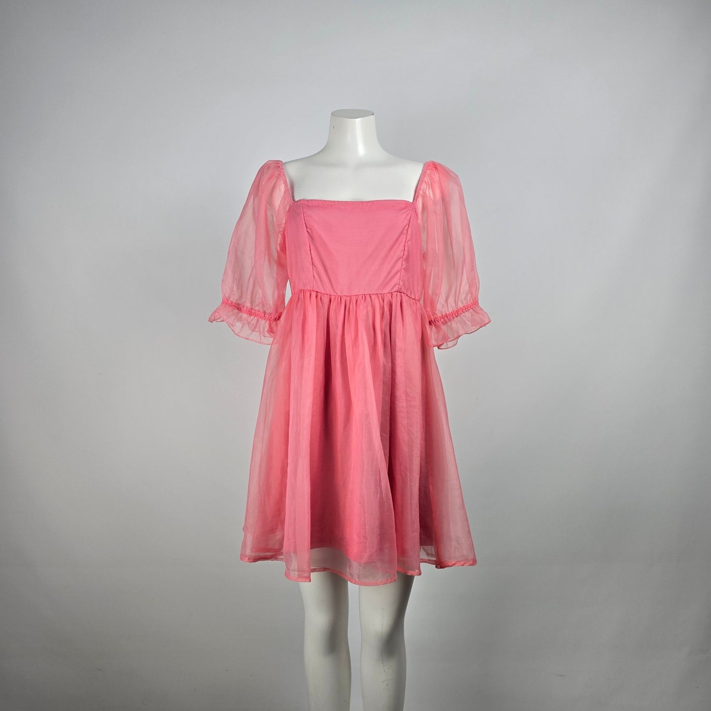 Pieces Pink Puff Sleeve Empire Waist Mini Dress Size M/L