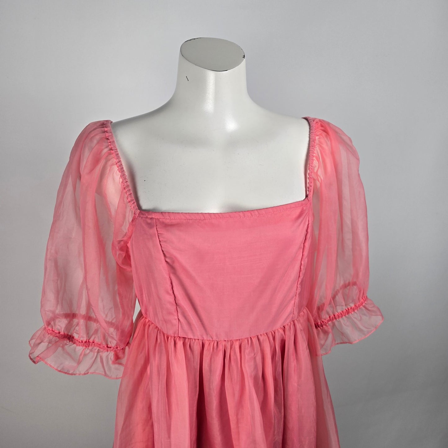 Pieces Pink Puff Sleeve Empire Waist Mini Dress Size M/L