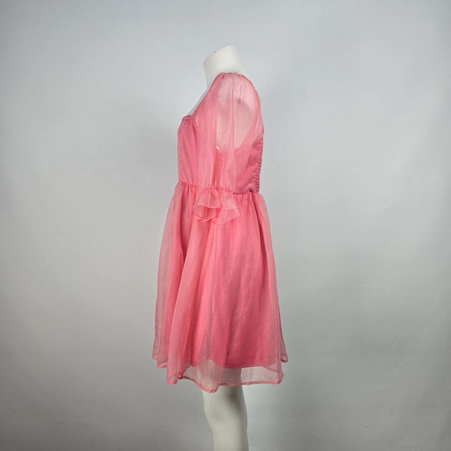 Pieces Pink Puff Sleeve Empire Waist Mini Dress Size M/L
