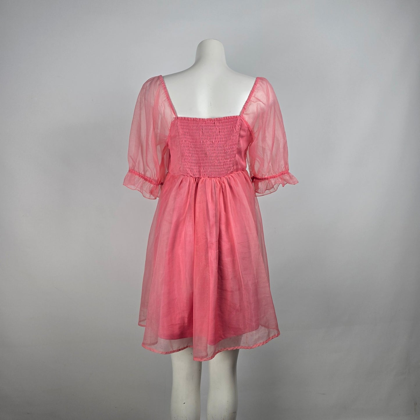Pieces Pink Puff Sleeve Empire Waist Mini Dress Size M/L