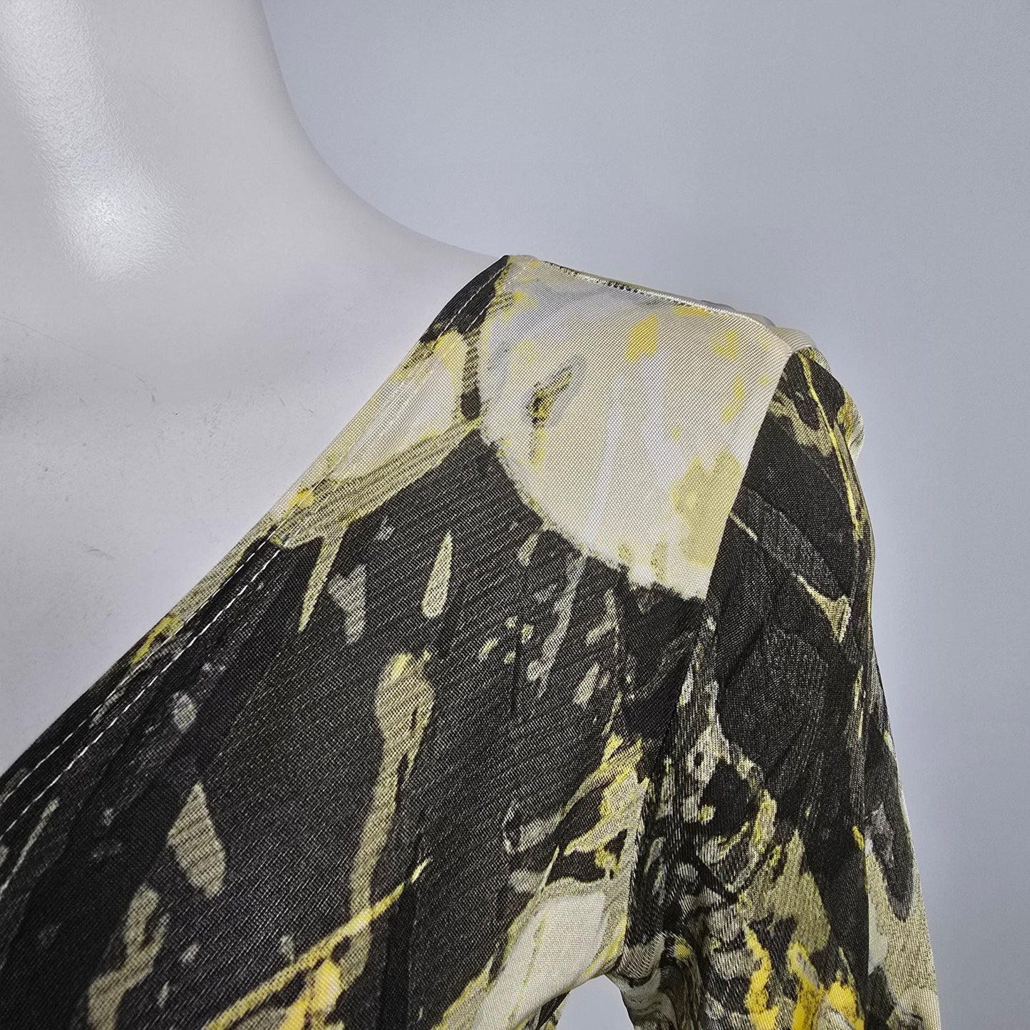 Linda Lundstrom Yellow & Black Deep V Midi Dress Size S