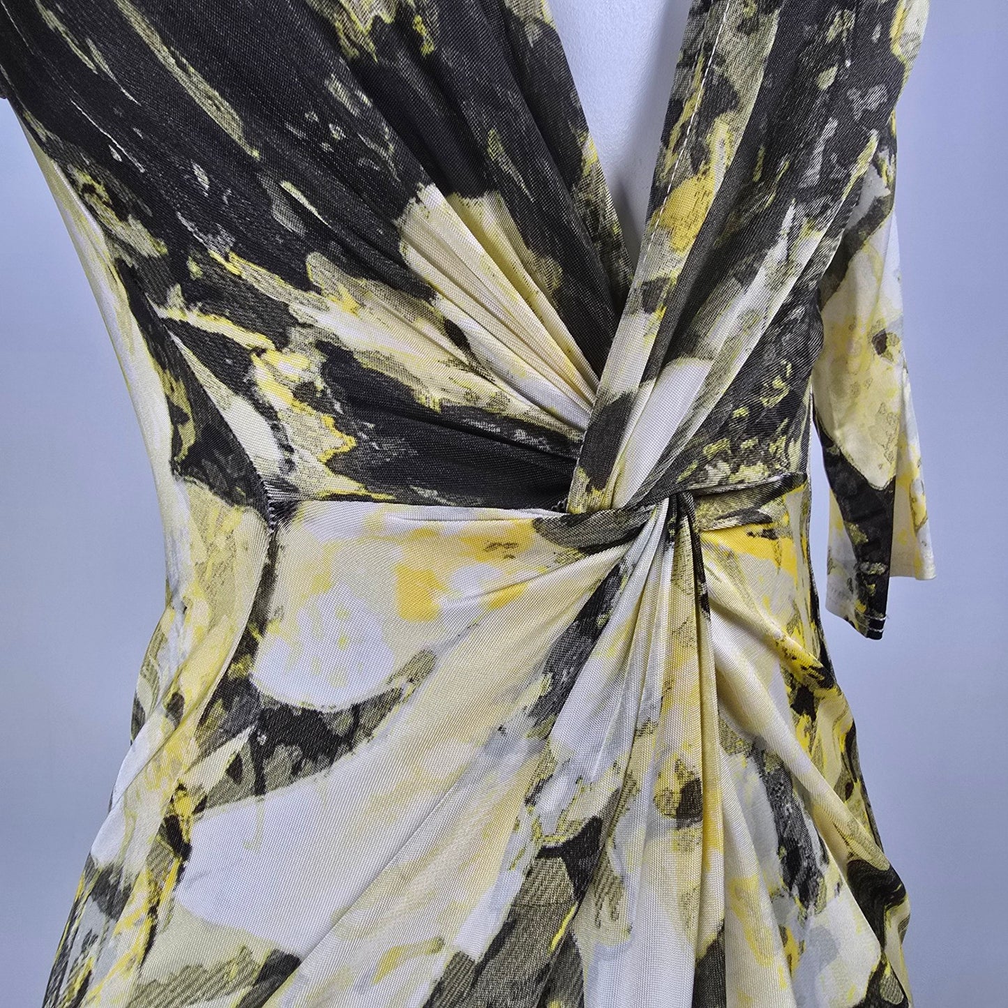 Linda Lundstrom Yellow & Black Deep V Midi Dress Size S