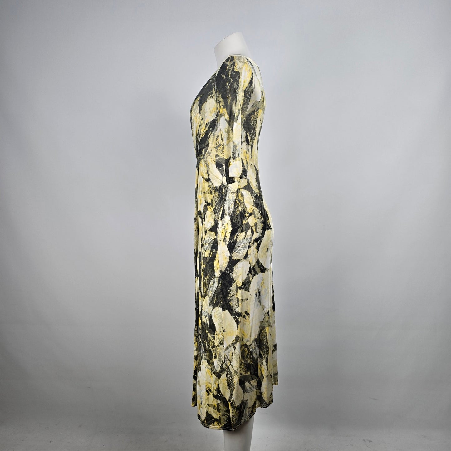 Linda Lundstrom Yellow & Black Deep V Midi Dress Size S