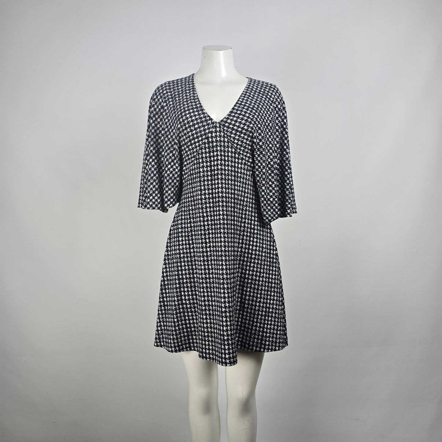 Michael Kors Black Houndstooth Flare Sleeve Mini Dress Size S