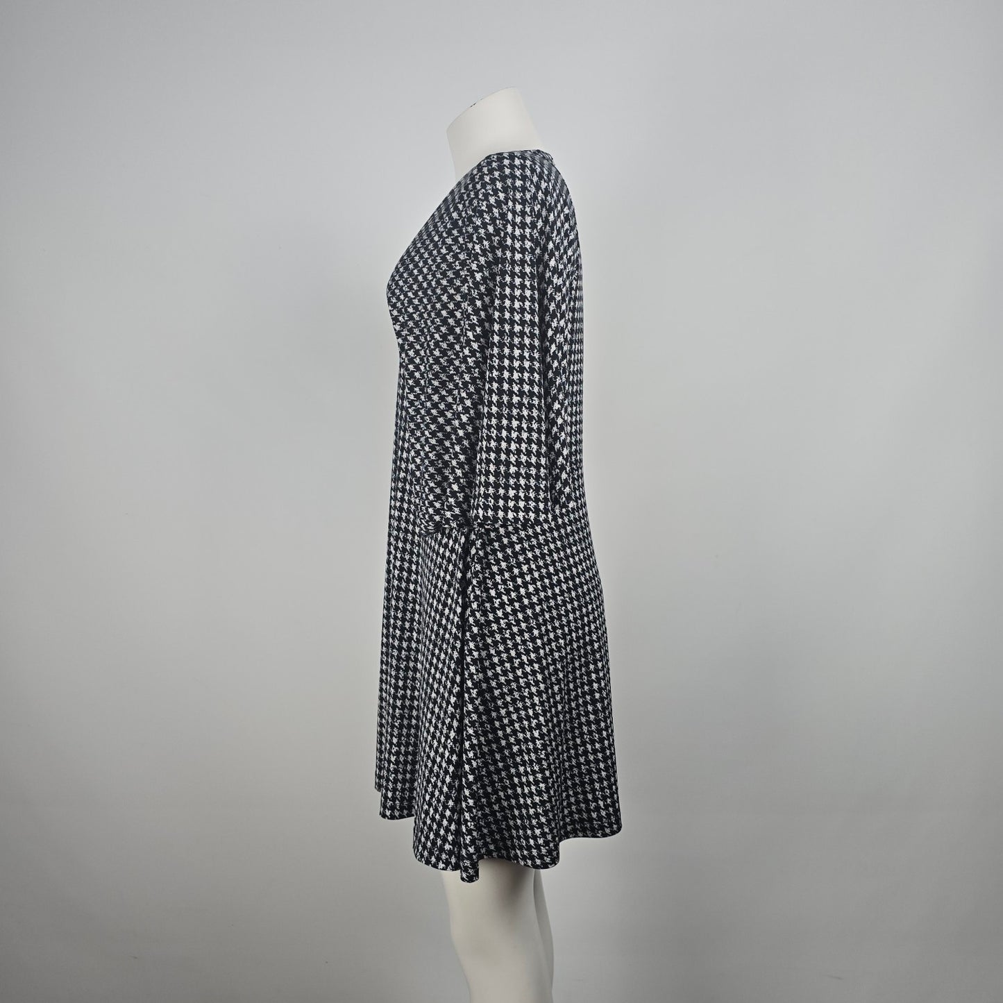 Michael Kors Black Houndstooth Flare Sleeve Mini Dress Size S