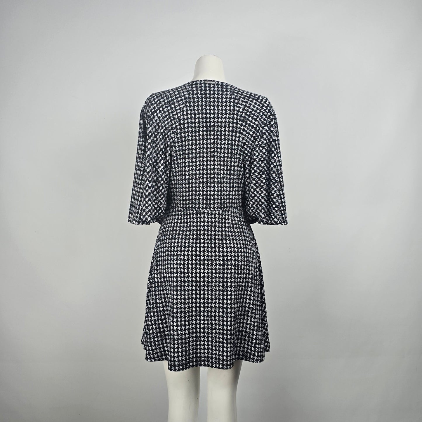 Michael Kors Black Houndstooth Flare Sleeve Mini Dress Size S