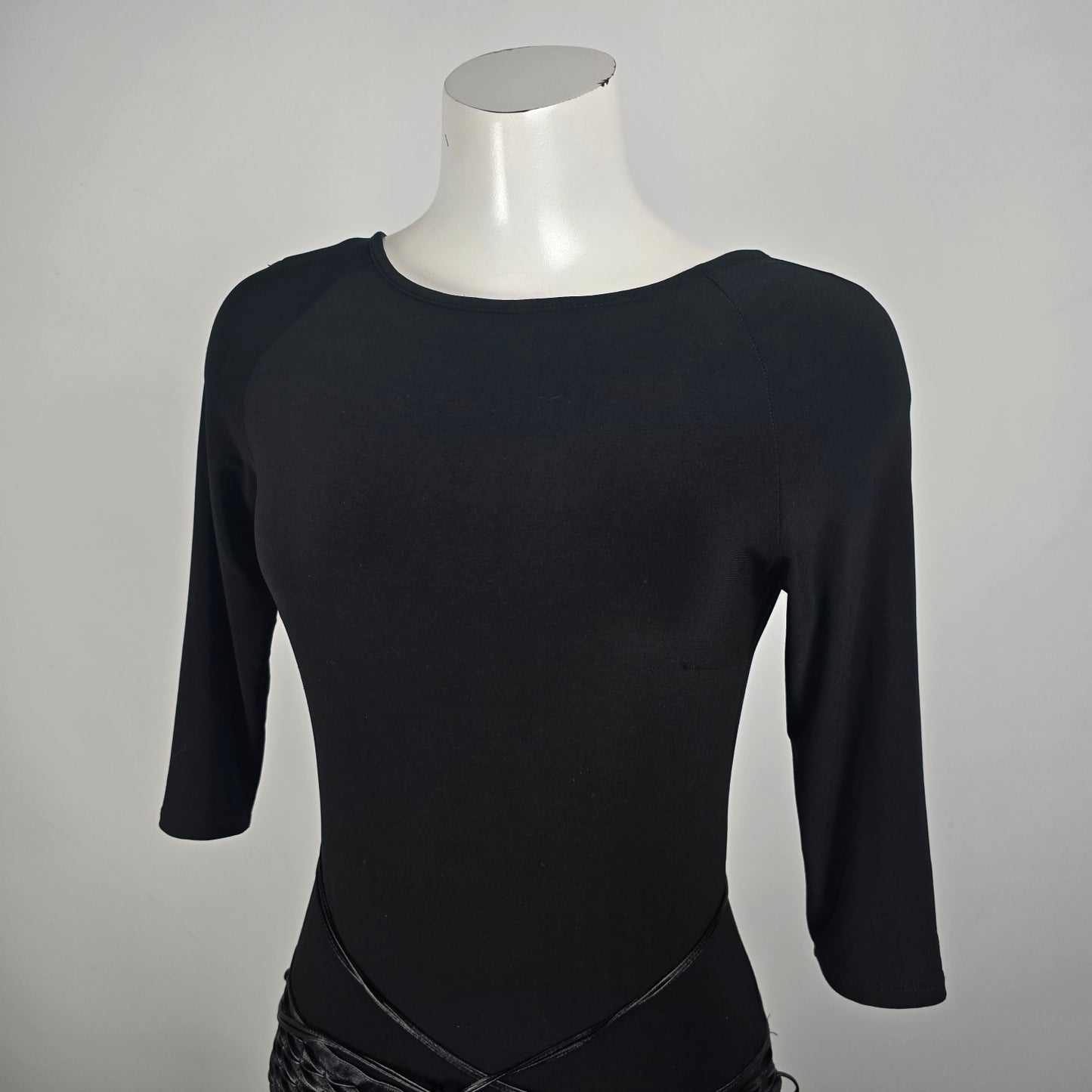 Joseph Ribkoff Black Faux Leather Detail Asymmetrical Midi Dress Size 8